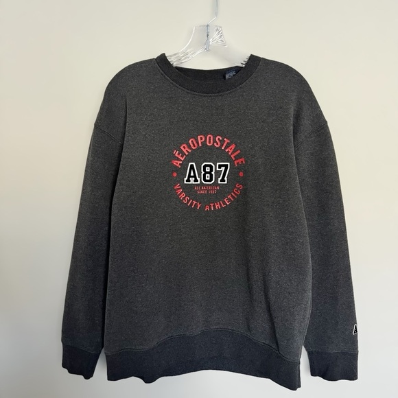 Aeropostale Grey Mens Varsity Crewneck Sweater Size M Preppy Pullover - Picture 1 of 6
